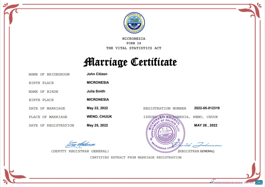 Download Micronesia marriage certificate Word and PDF template Photoshop template